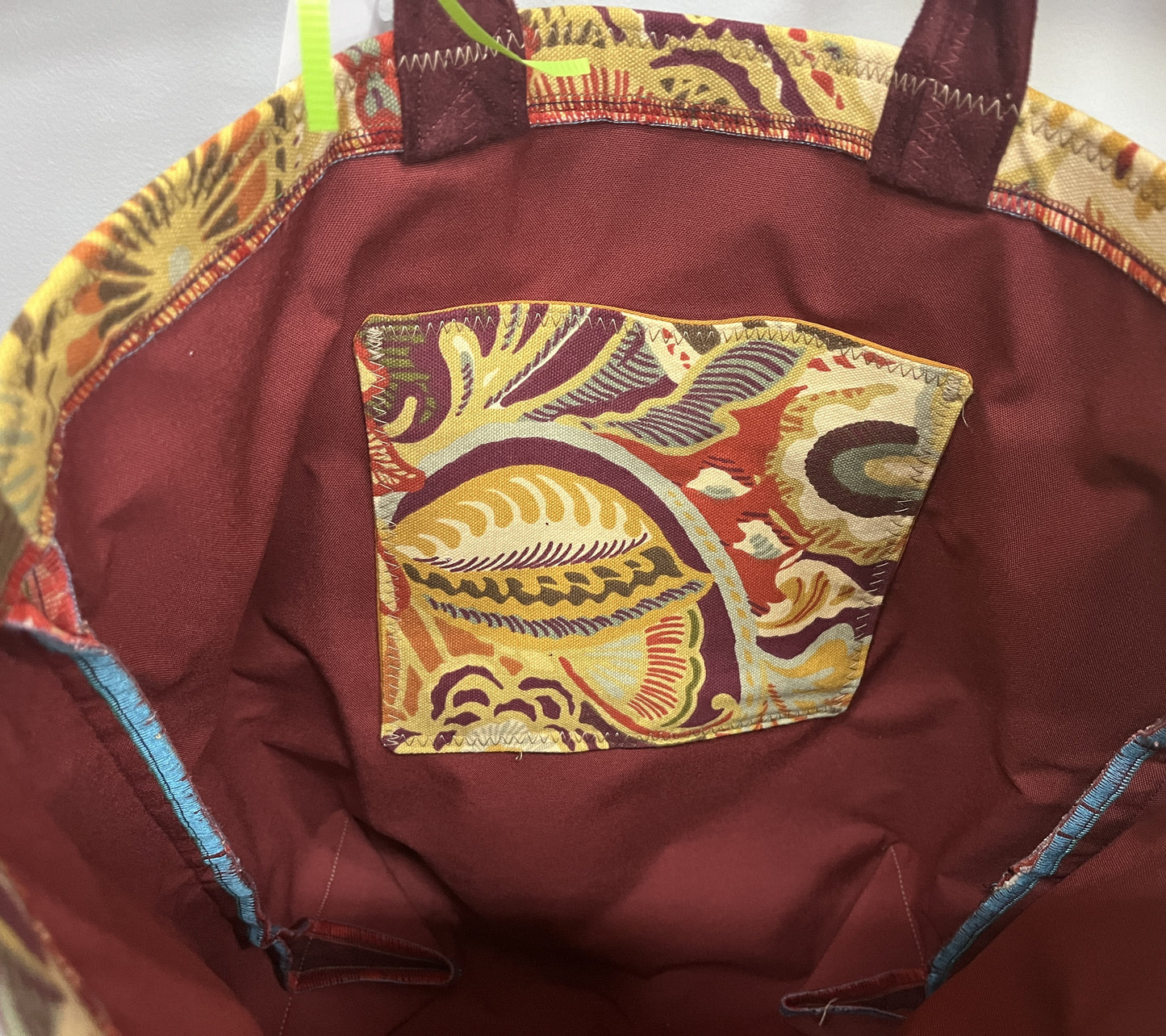 Tote Bag: Floral Top & Burgundy Base Recycled Cotton Tote – Handmade Fashion Bag