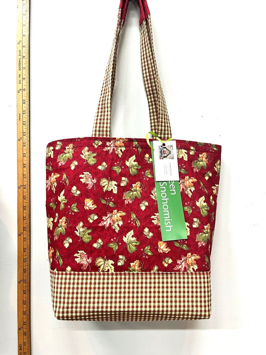 Red Orange Floral Pattern Recycled Cotton Tote – Handcrafted Sustainable Fashion Bag