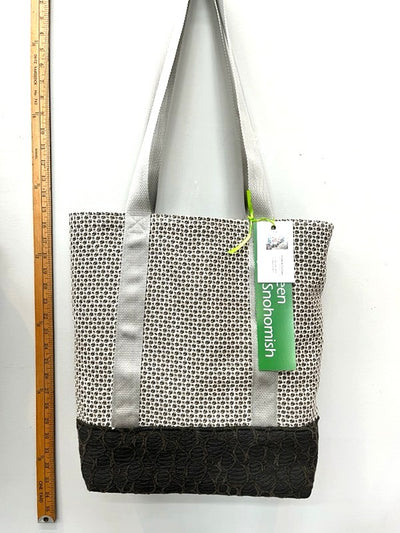 Taupe Gray Check Upholstery Recycled Tote – Durable & Eco-Friendly Handcrafted Bag