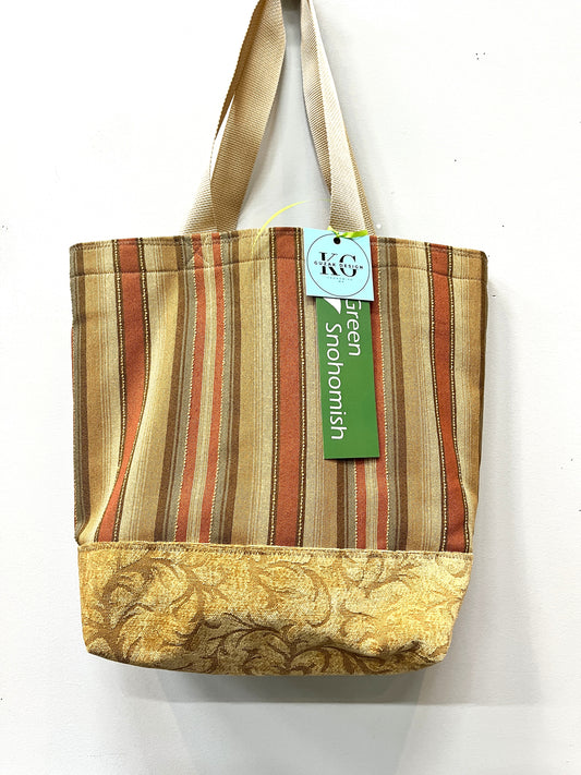 Tote Bag gold and rust stripes vertical plus a variant with an inside pocket