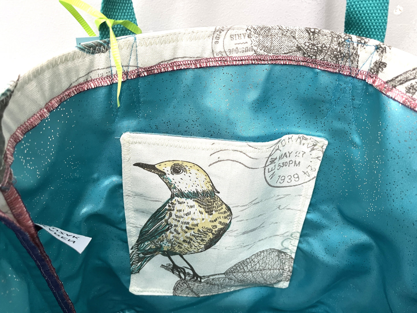 Tote Bag Birds and Branches cotton print with shiny lining and inside pocket