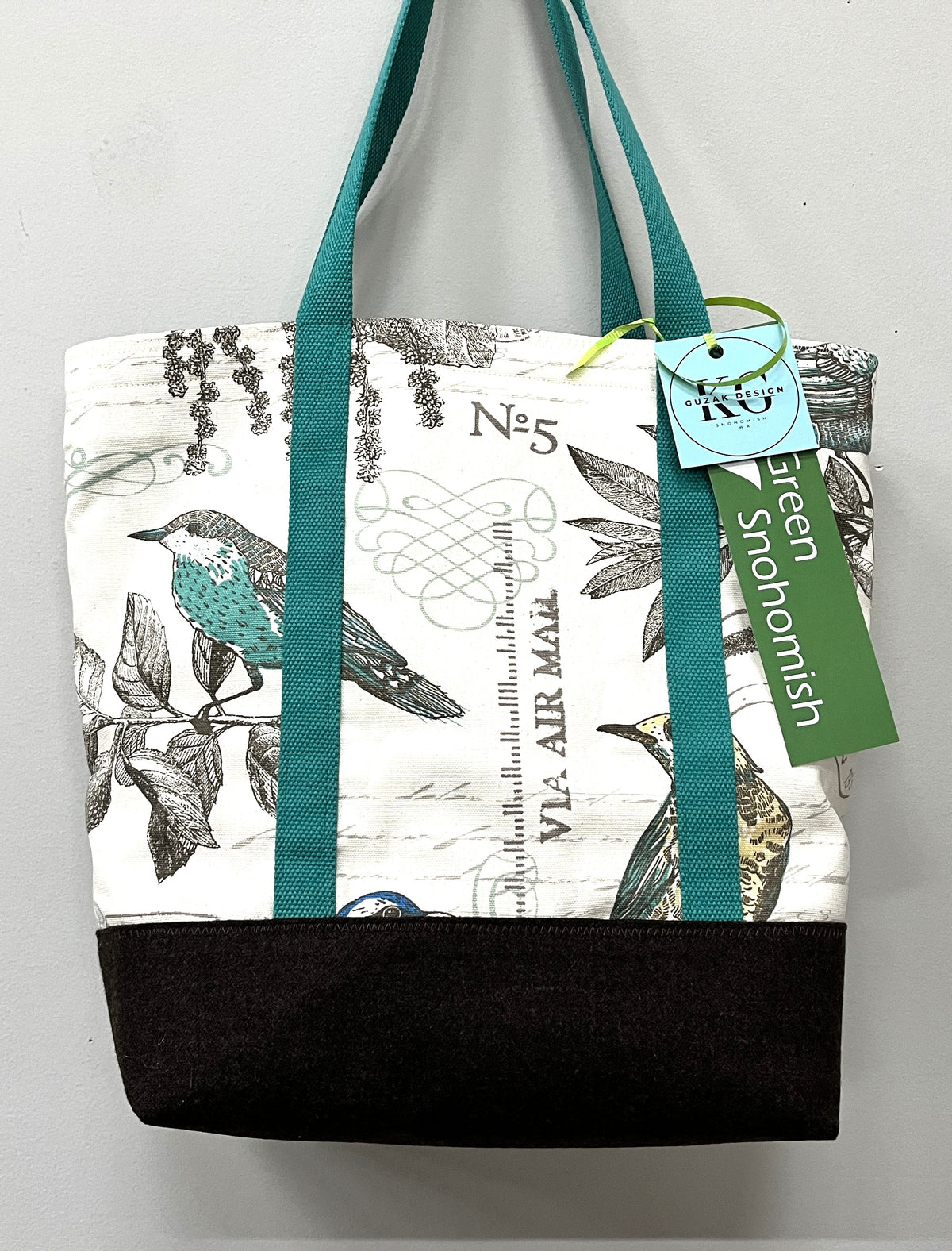 Tote Bag Birds and Branches cotton print with shiny lining and inside pocket