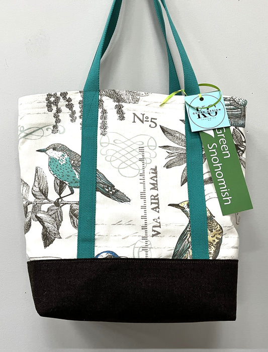 Tote Bag Birds and Branches cotton print with shiny lining and inside pocket