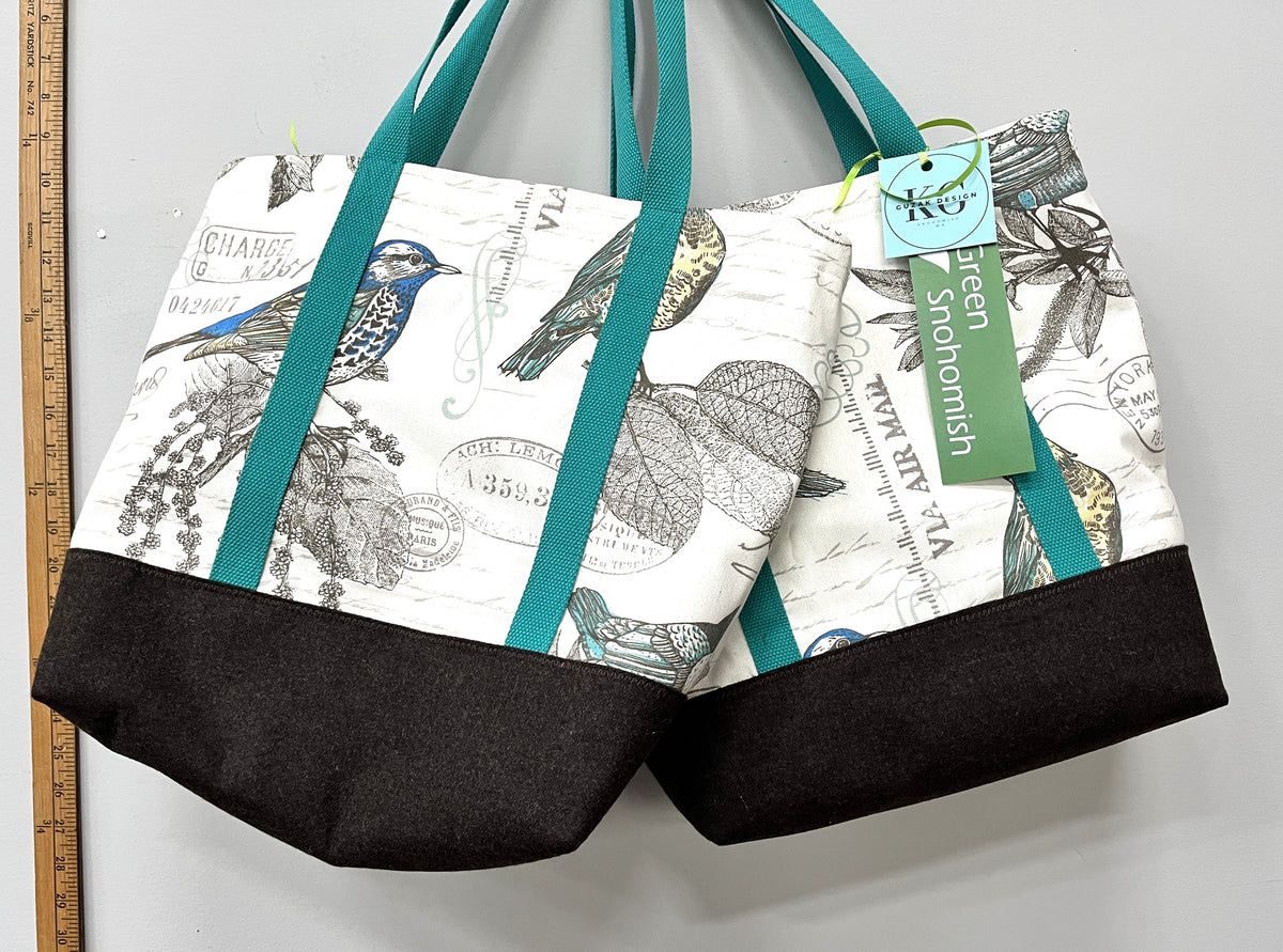 Tote Bag Birds and Branches cotton print with shiny lining and inside pocket