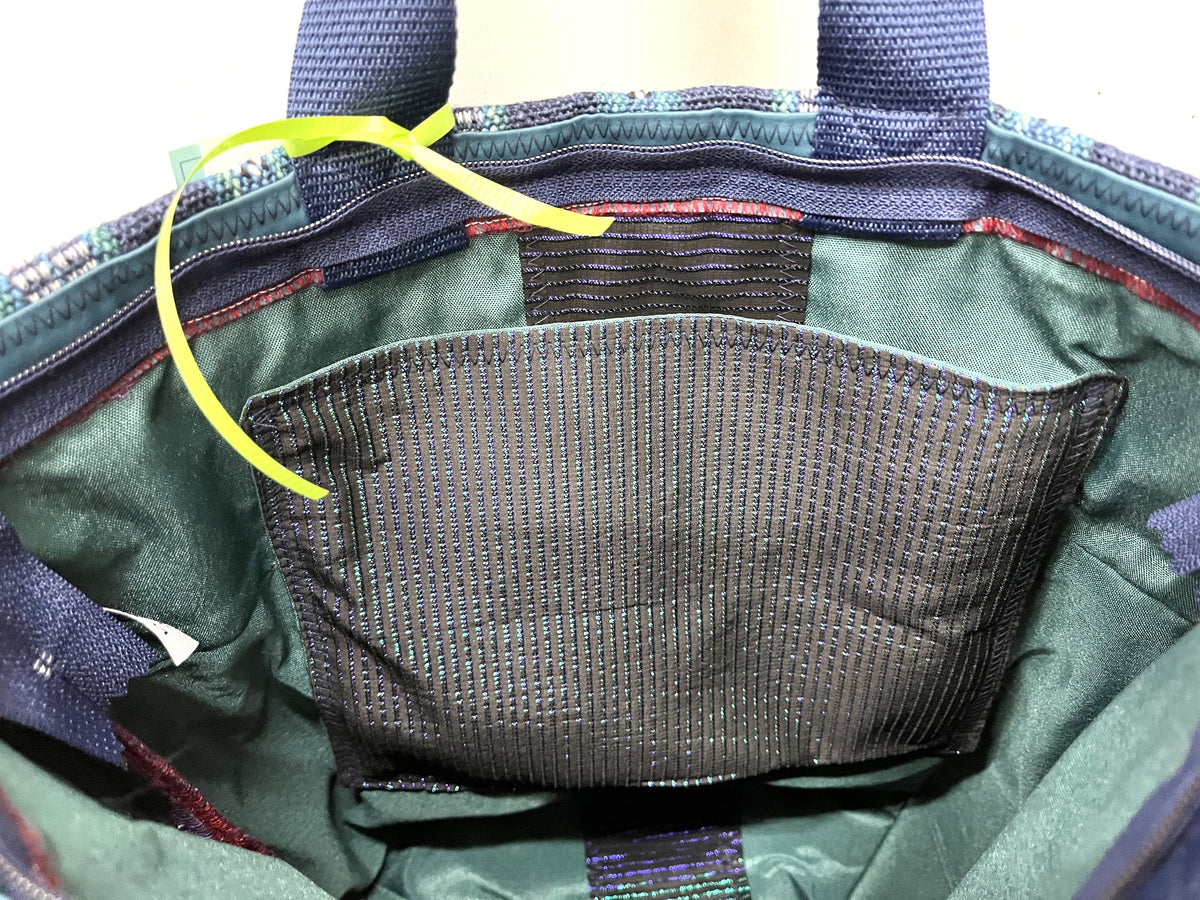 Tote Bag - heavy duty handwoven cotton stripes with a zipper and glittery inside pocket