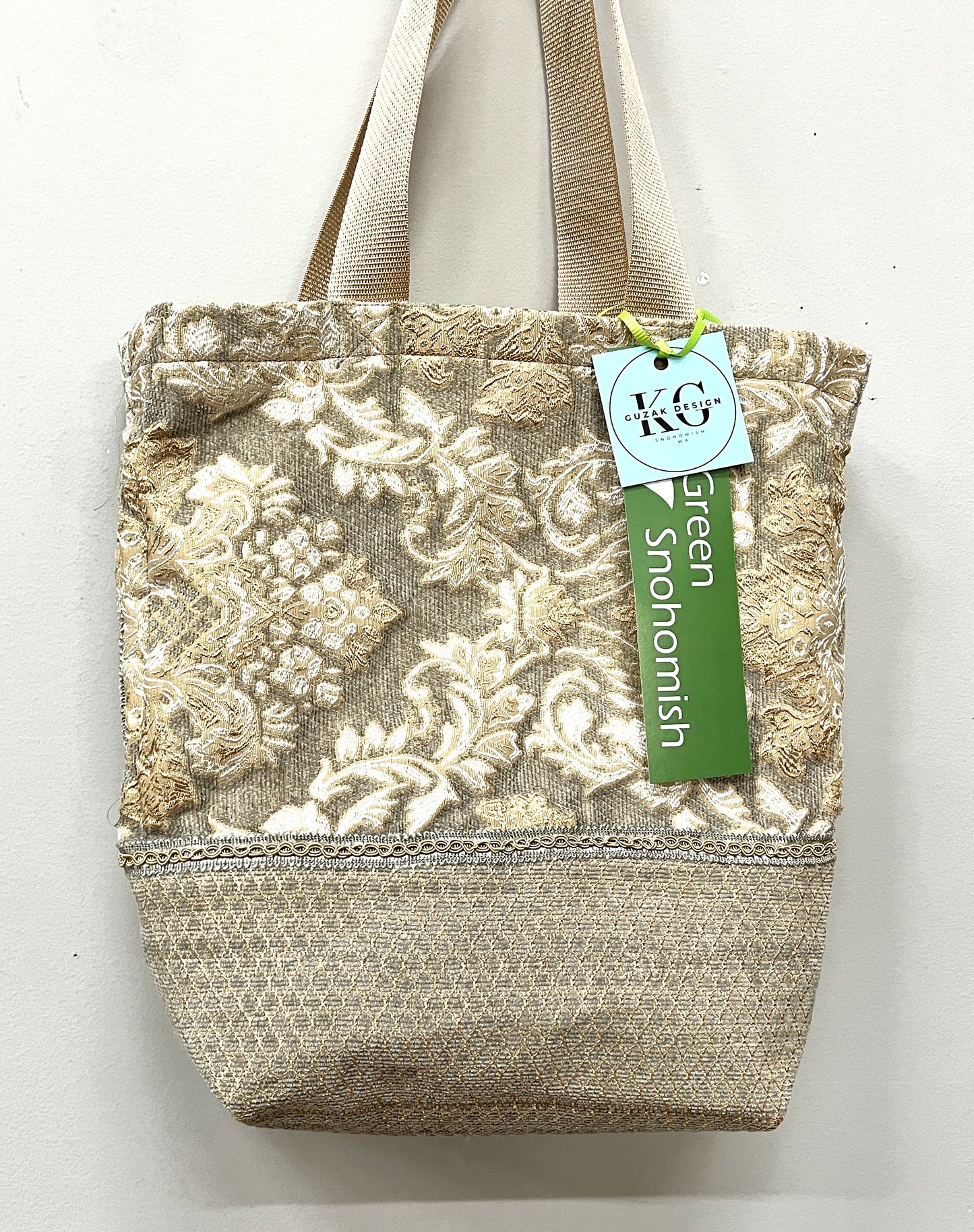Tote Bag - Glitter threads in this elegant former pillow sham - inside pocket