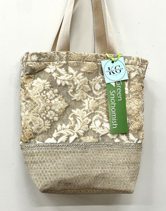 Tote Bag - Glitter threads in this elegant former pillow sham - inside pocket