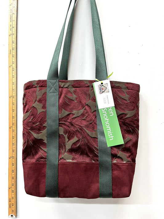 Maroons and Greens Mixed Fabric Upcycled Tote Bag – Handmade Minimal Sustainable Carryall
