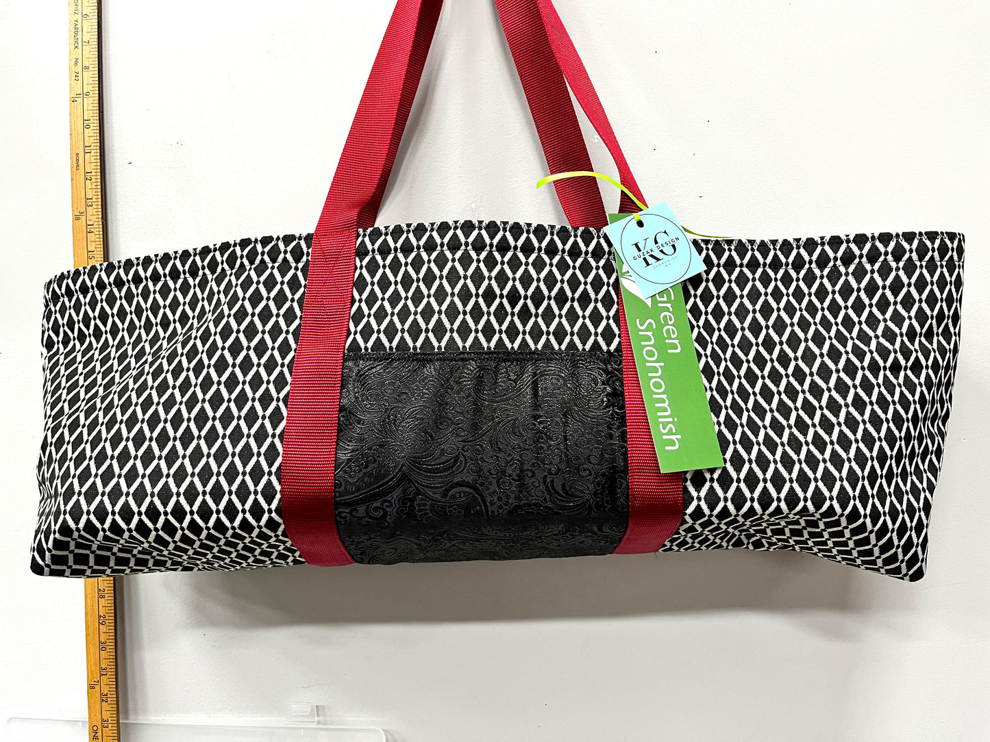 Yoga Mat Bag - Black Diamond with Red Trim and outside pocket