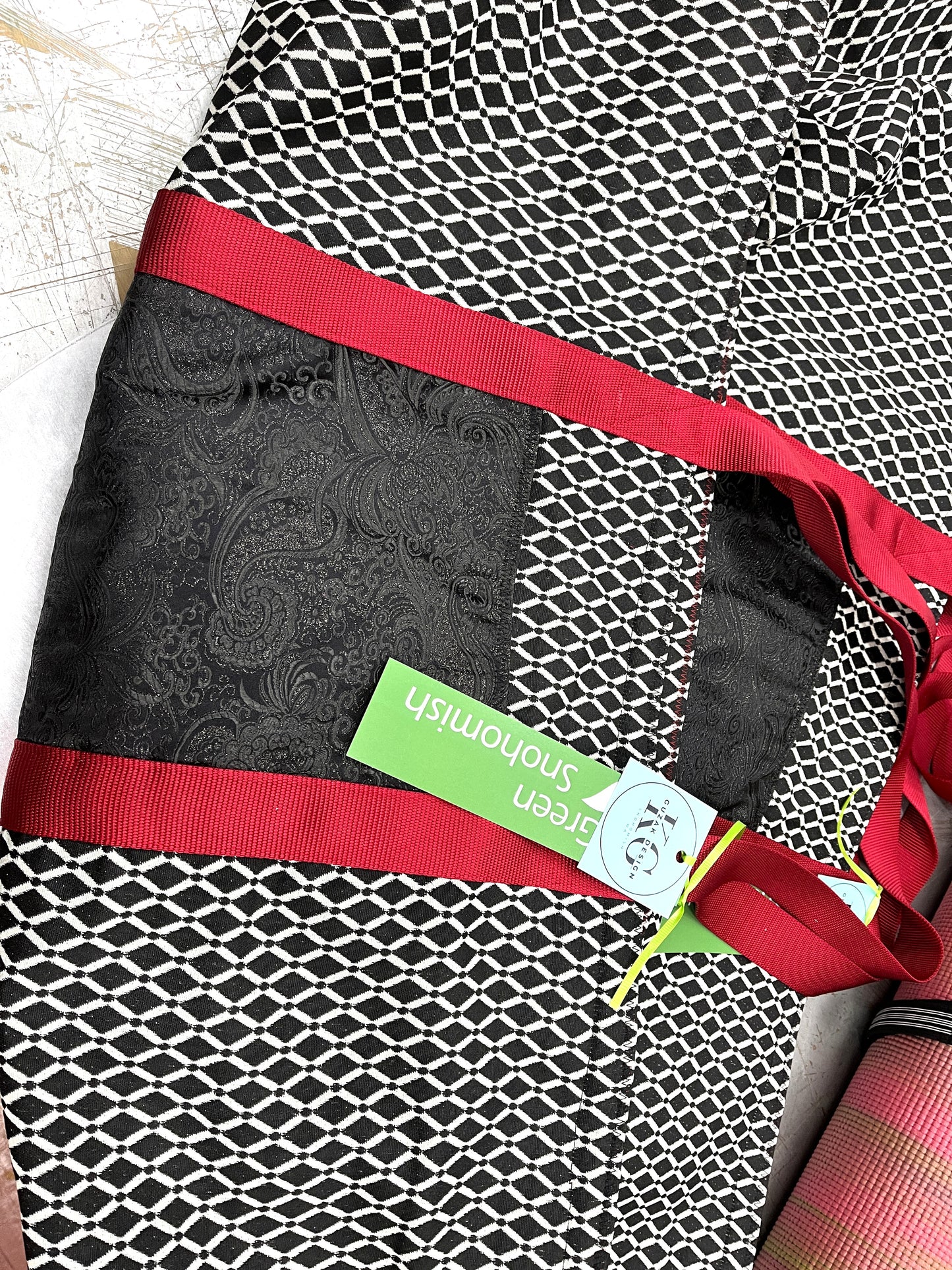 Yoga Mat Bag - Black Diamond with Red Trim and outside pocket