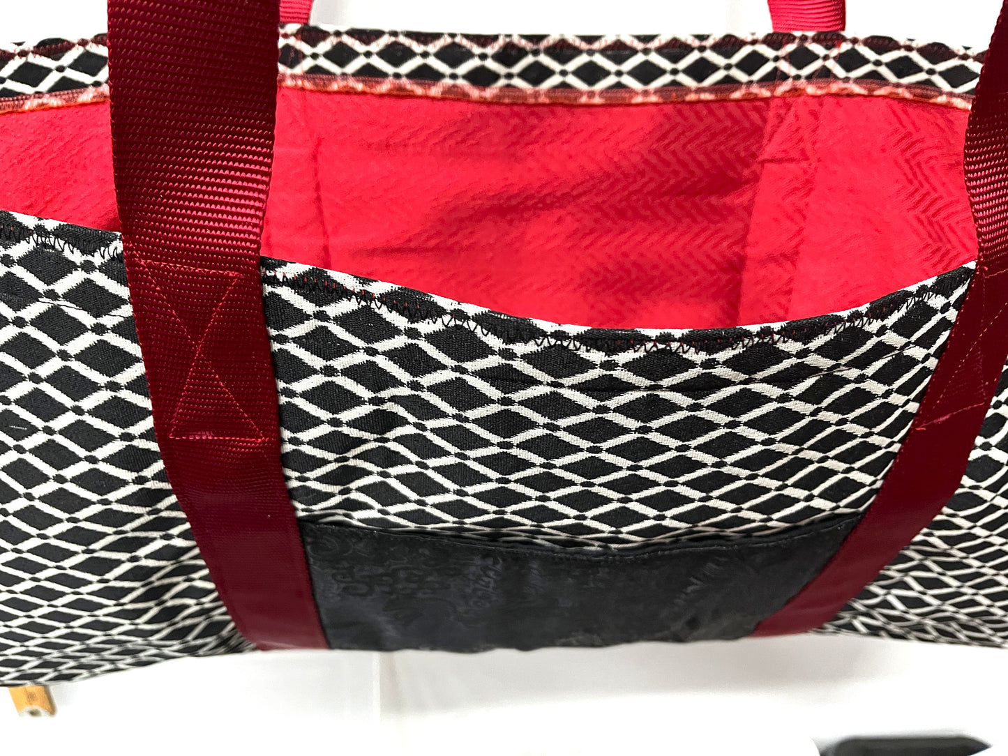 Yoga Mat Bag - Black Diamond with Red Trim and outside pocket