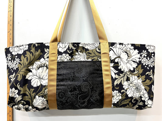 Yoga Mat Bag - Black and Brown Floral with outside pocket
