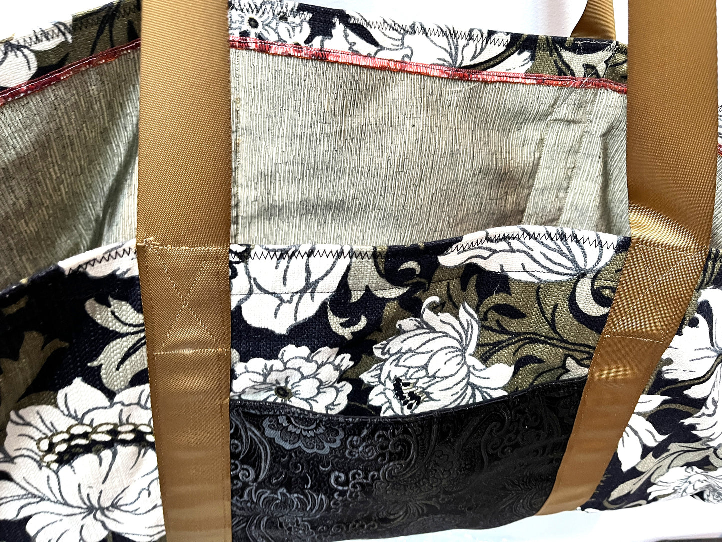 Yoga Mat Bag - Black and Brown Floral with outside pocket