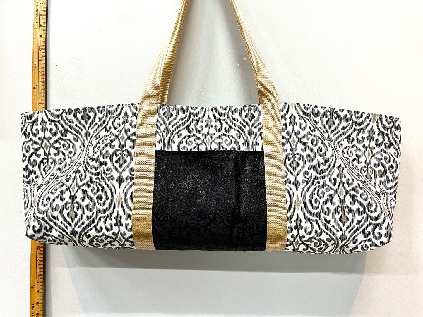 Yoga Mat Bag - Black Swirl pattern with outside pocket