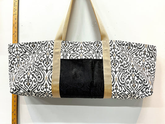 Yoga Mat Bag - Black Swirl pattern with outside pocket