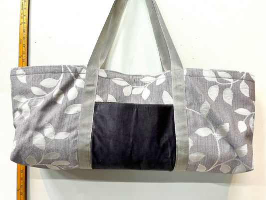Yoga Mat Bag - Shiny Gray Leaves with outside velvet pocket